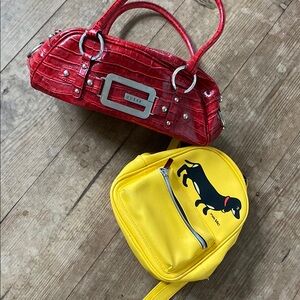 Guess Red Patent Leather vintage with flaws and yellow small excellent backpack